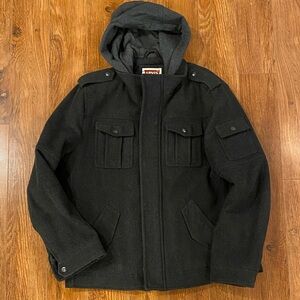 Levi's Charcoal Wool Blend Military Jacket Sz Lrg